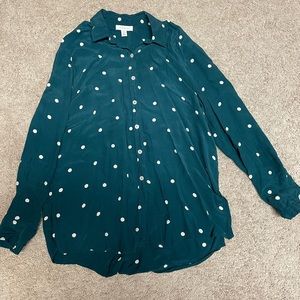 PreOwned TopShop Green and White Polkadot Oversized button down UK10 US6